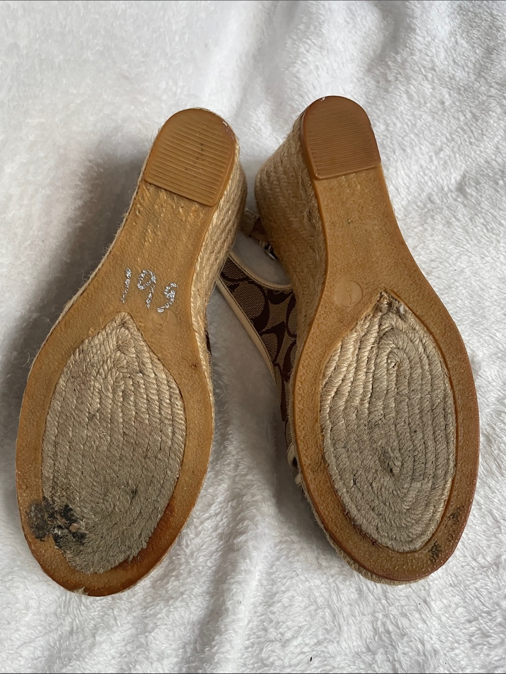 Coach Beige and Brown Signature Canvas Wedge Sandals - Picture 2 of 7
